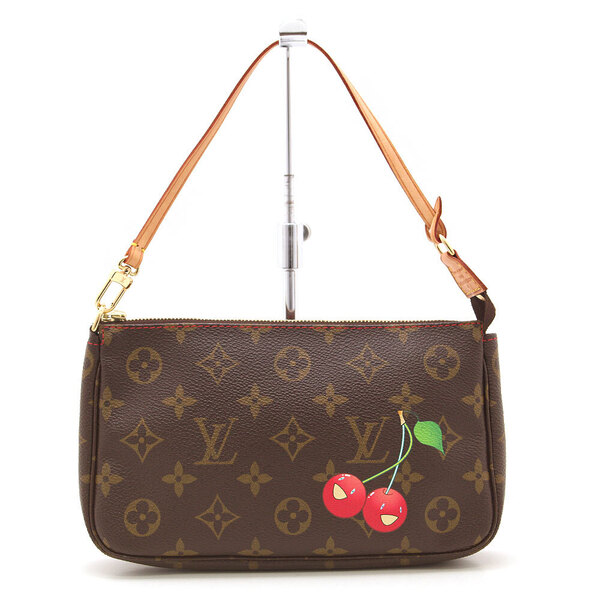 中古 良品 ルイヴィトン LOUIS VUITTON ハンドバッグ モノグラム チェリー ポシェット アクセソワール 村上隆 M95008 ブラウン フランス製
