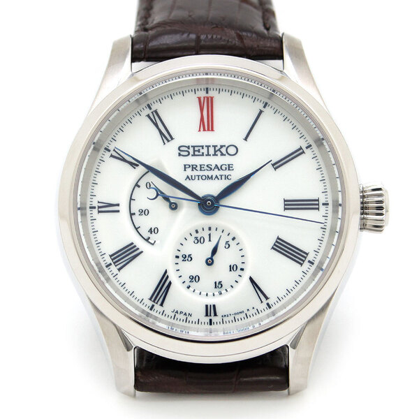 中古 美品 ほぼ未使用 プレザージュ PRESAGE 有田焼ダイヤル SARW049 メカニカル AT 自動巻き 手巻つき 革ベルト Sランク 白文字盤