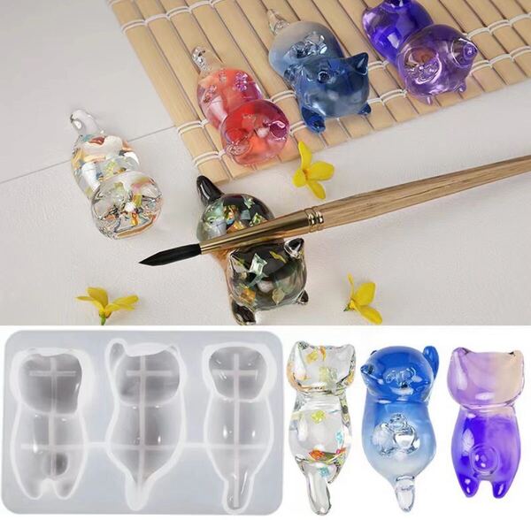 シリコンモールド 猫 筆置き 猫の背中 UVレジン エポキシ樹脂 ハンドメイド