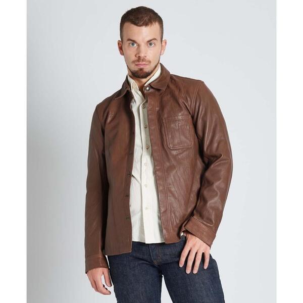【最終出品】KADOYA カドヤ レザー シャツ ゴートスキン 革 ジャケット ライダー ウェア ブラウン Sサイズ 春・夏 LEATHER SHIRT STD