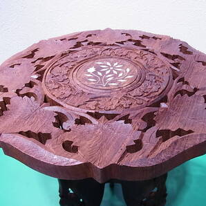 ■■【即決】木彫り 花台 フラワースタンド ミニテーブル 組み立て式 民芸品 象嵌?かもしれません