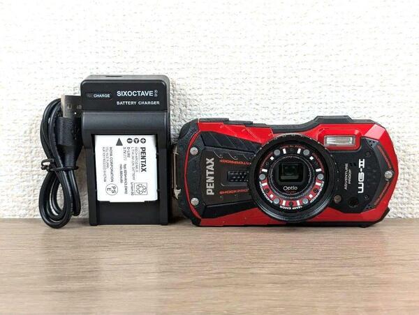 美品 PENTAX optio WG-II レッド 防水 防塵 耐衝撃 コンパクトデジタルカメラ デジカメ コンデジ