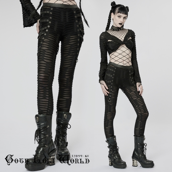 WK-537BK-L ブラックダメージ風 レギンス パンツ ゴスロリワールド ゴシック パンク ロック ロリィタ ビジュアル系 V系