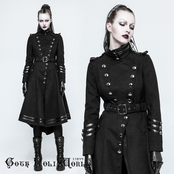 即納 Y-766BK-L 軍服風ライン ミリタリー ロングコート ファッション ゴシック ゴスロリ パンク ロック ビジュアル系 ヴィジュアル系 V系