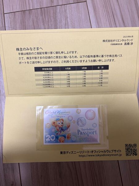 オリエンタルランド株主優待パスポート1枚