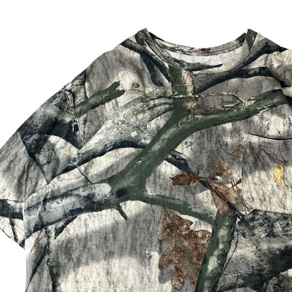 BROWNING 00s リアルツリーTシャツ 色褪せフェード 迷彩柄 カモフラ ポケットTシャツ XL ビッグシルエット ビッグサイズ