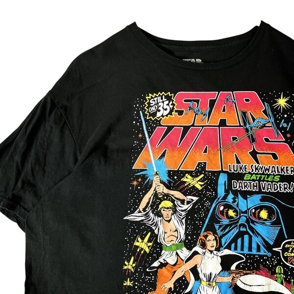 star wars スターウォーズムービー Tシャツ 映画 古着 黒 ブラック 半袖 00s アメコミ風 XL ビッグサイズ