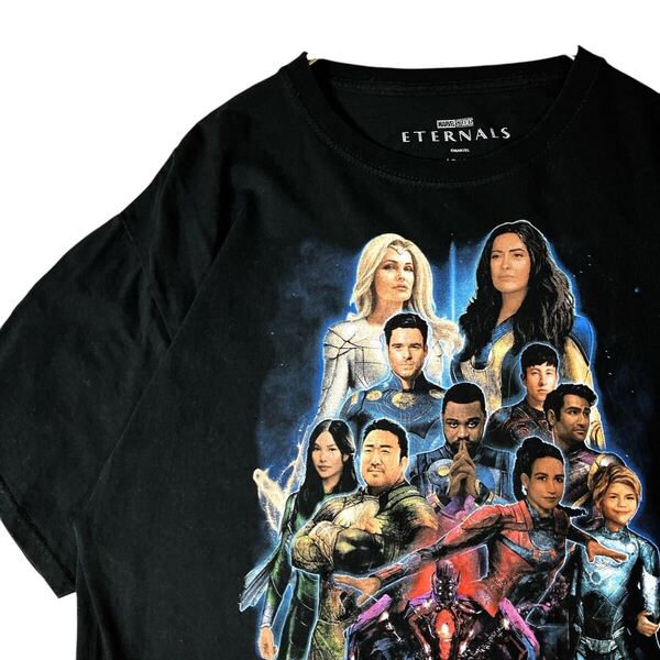 MARVEL エターナルズ ムービーTシャツ 映画Tシャツ ビッグプリント 古着 Tシャツ ブラック 黒 半袖Tシャツ 公式 アメコミ L