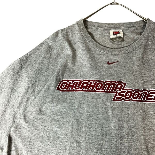 NIKE ナイキ 00s y2k オクラホマステイト カレッジTシャツ センタースウッシュ スウッシュロゴ チームタグ グレー XL ビッグシルエット