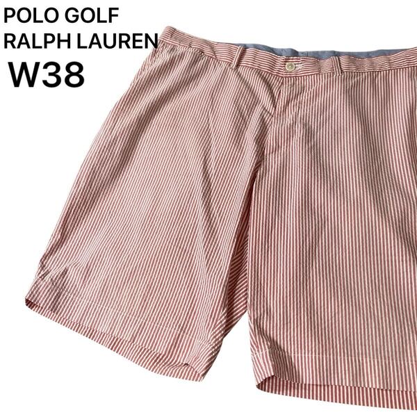 POLO GOLF RALPH LAUREN ポロゴルフ ラルフローレン シアサッカー ハーフパンツ ショートパンツ ストライプ 淡いレッド×ホワイト W38