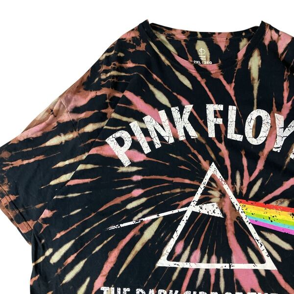 PINK FLOYD ピンクフロイド 00s バンドTシャツ バンT ロック 狂気 ブリーチタイダイ 2XL ビッグサイズ ビッグシルエット 黒 総柄 ブラック