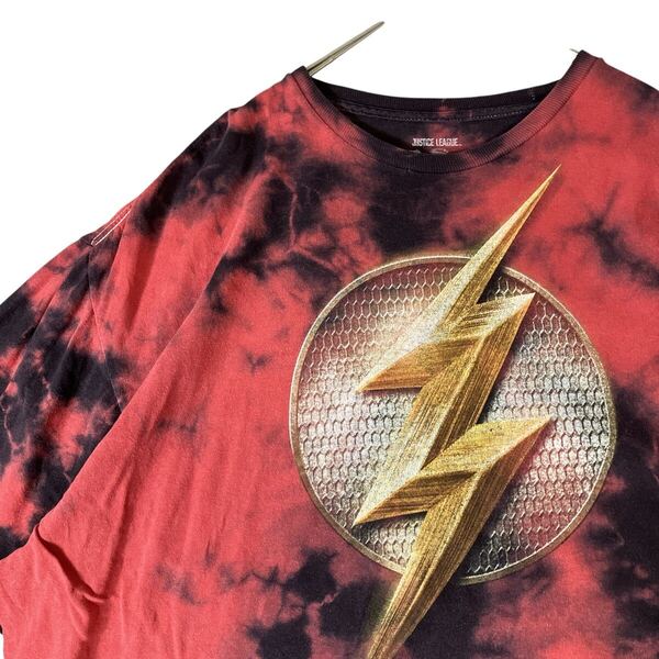 FLASH フラッシュ ジャスティスリーグ アメコミTシャツ ムービーTシャツ 映画Tシャツ 古着 アメコミ 赤レッド 黒ブラック タイダイ 2XL