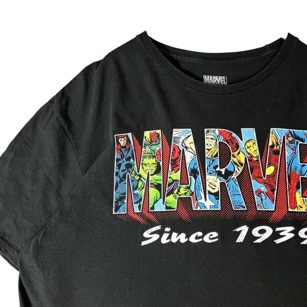 MARVEL アベンジャーズ アメコミTシャツ コミック Tシャツ キャプテンアメリカ アイアンマン ブラック 古着 黒 XL ビッグサイズ