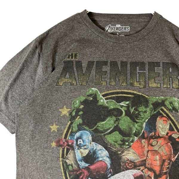 MARVEL アベンジャーズ アメコミTシャツ コミックTシャツ 古着 Tシャツ 00s 半袖Tシャツ グレー アイアンマン ハルク キャプテンアメリカL
