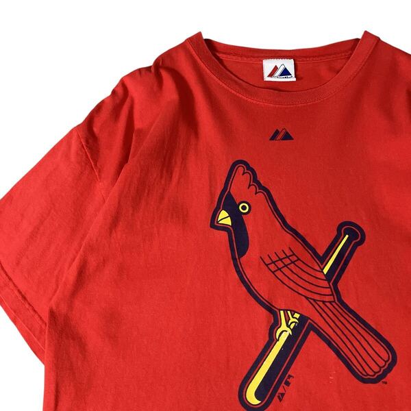 MLB カージナルス チームロゴTシャツ チームTシャツ ベースボール majestic メジャーリーグ 古着 半袖 00s Tシャツ 赤レッド XL相当