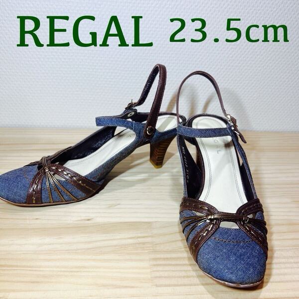 リーガル REGAL 23.5cm パンプス アンクルストラップ ヒール 革ストラップ ウェッジソール