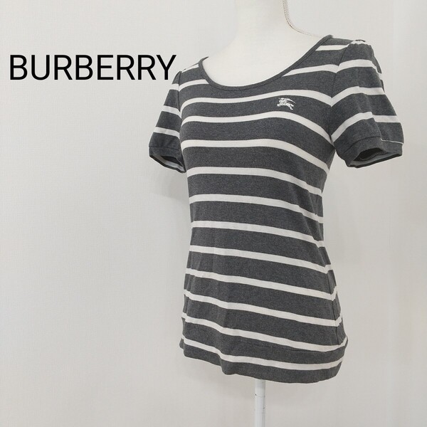 【422】BURBERRY バーバリーゴルフ ボーダー カットソー 半袖 Tシャツ 白ダークグレー 三陽商会 M サイズ1日本製