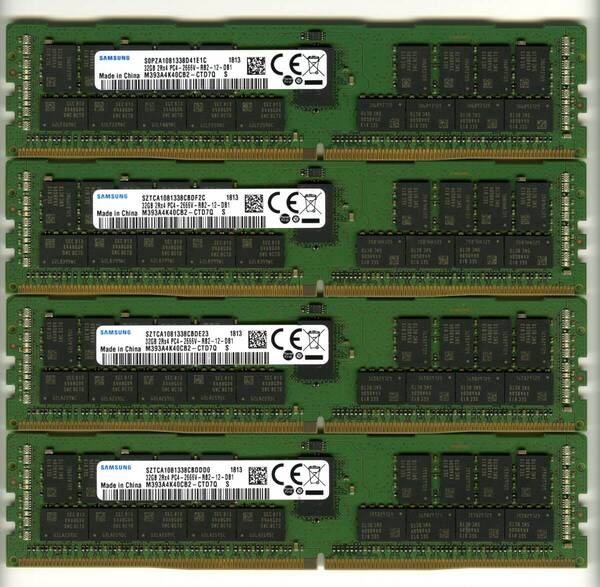 【RDIMM】DDR4-2666、ECC Registered、32GBの4枚セットで128GB、中古 Samsung reg pc4 サーバー メモリ Z4 G4で動作確認済み 1813