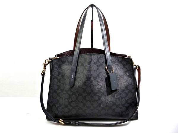美品★COACH/コーチ★シグネチャ-★PVCレザー★2WAY★ハンドバッグ・ショルダーバッグ★ブラック/黒