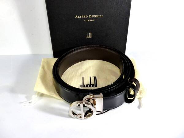 極美品★DUNHILL/ダンヒル★dマーク★ベルト★シルバーバックル★ブラック★箱・保存袋付き