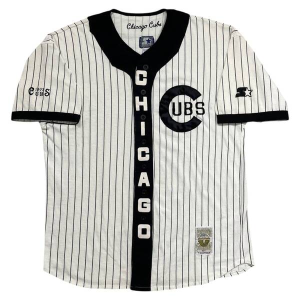 90s MLB シカゴ・カブス クーパーズタウン スターター ピンストライプ ベースボール ジャージ ゲームシャツ ユニフォーム サイズ L