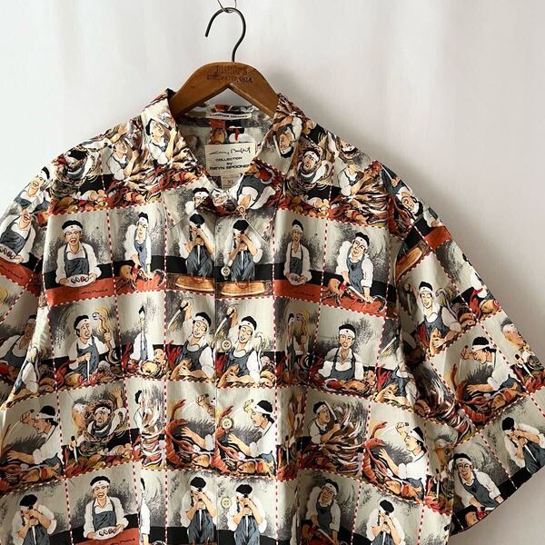 90s REYN SPOONER エジプトコットン 料理人柄 アロハシャツ XL ハワイ製 ビンテージ 90年代 レインスプーナー ハワイアンシャツ オリジナル