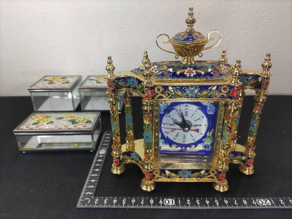 ■送料無料!■まとめて■難あり(不動)置時計・ヨーロッパ・イタリア・欧州スタイル■ガラスケース■小物入れ■4点セット!