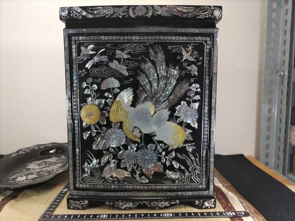 ■送料無料!■まとめて■螺鈿細工・小物入れ・H36×W25×D13cm■小引き出し■小箪笥■宝石箱■レリーフ・2点セット!