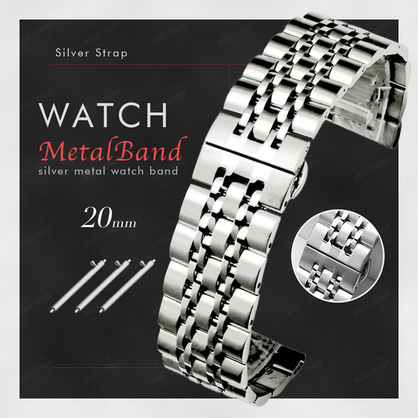 腕時計 ベルト 替え 交換 20mm メンズ ブレスレット ステンレス シルバー 防水 バンド 直管 金属 ビジネス クイックリリース バネ棒 セット