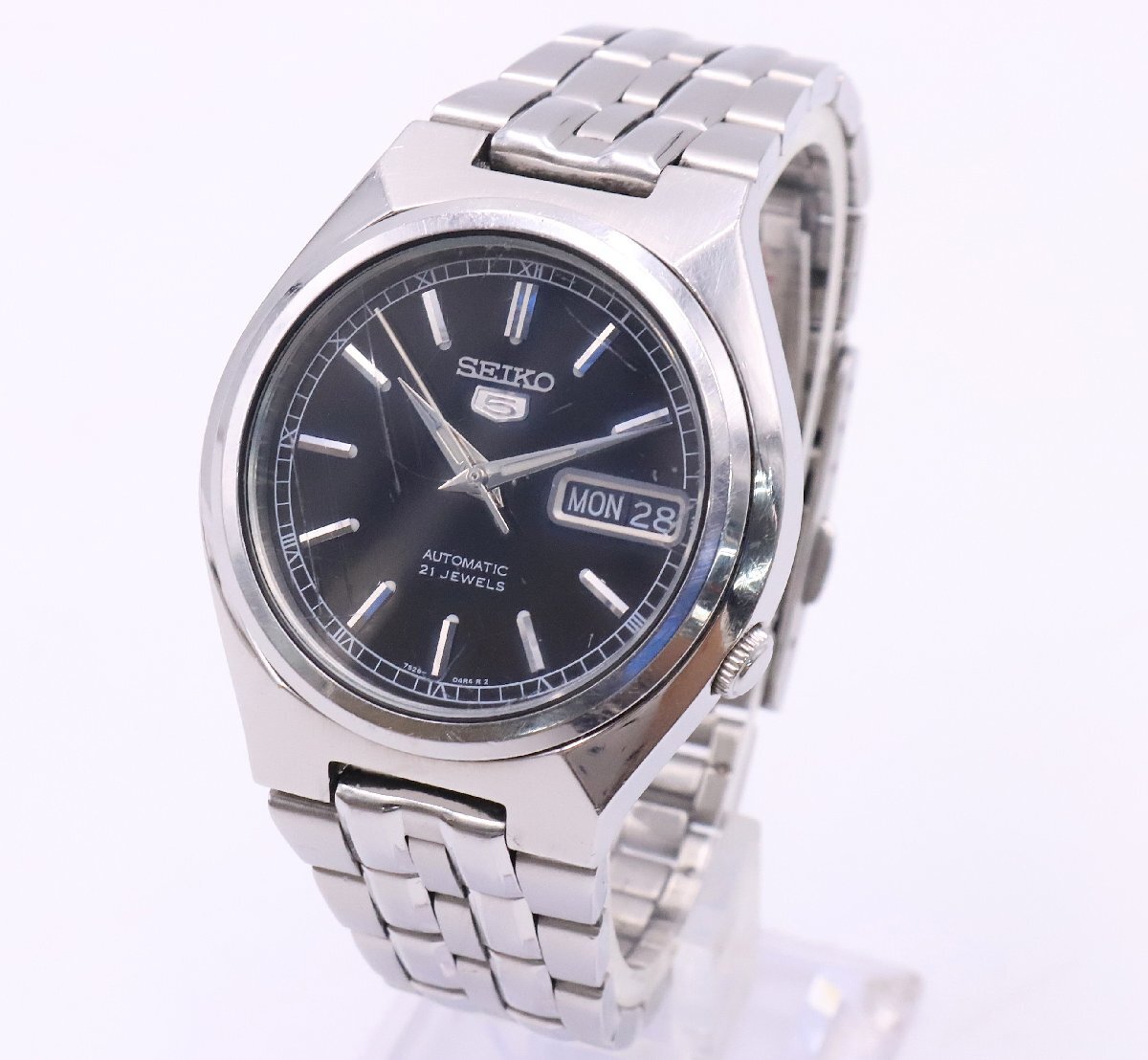SEIKO 5 自動巻き 7S26 裏スケ ホワイト DAY DATE 稼働品(3針＋