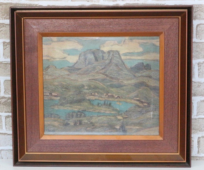油彩 人物画 S.Tasaki 田崎昭 版画 青いキャラクターと多くの顔