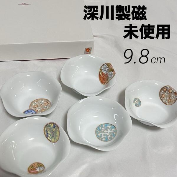 未使用 深川製磁 寿赤絵 小皿揃 5枚 有田焼 宮内庁御用達