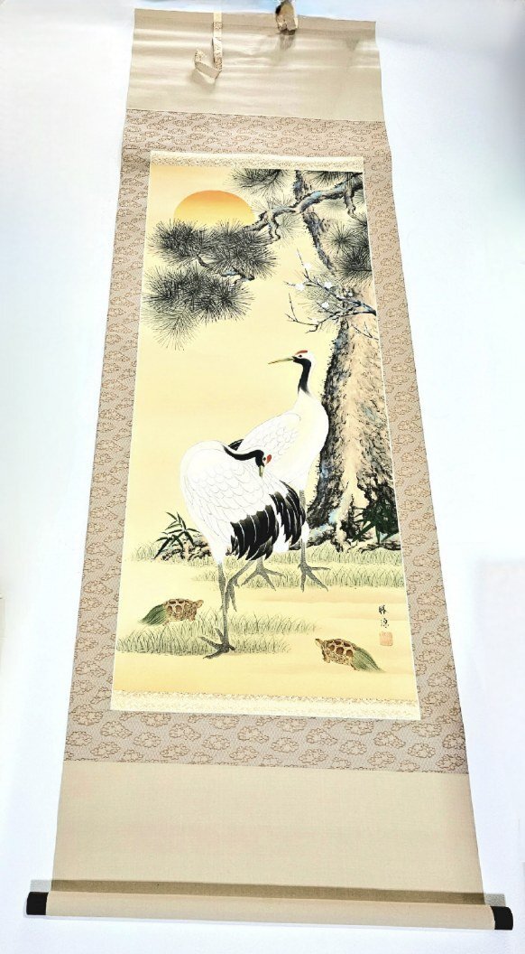 楽天市場】【中古】【書画】越智秋月筆 松竹梅鶴亀 肉筆絹本掛軸