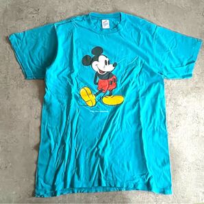 90s USA製 オールド ミッキー ミッキーマウス Tシャツ L ターコイズ ディズニー jerzees ヴィンテージ ビンテージ vintage アメリカ 古着