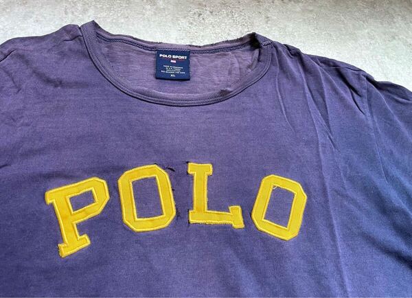 90s POLO SPORT オールド ラルフローレン tシャツ 茄子紺 L ポロスポーツ ビンテージ USA 鬼フェード ボロ 雰囲気