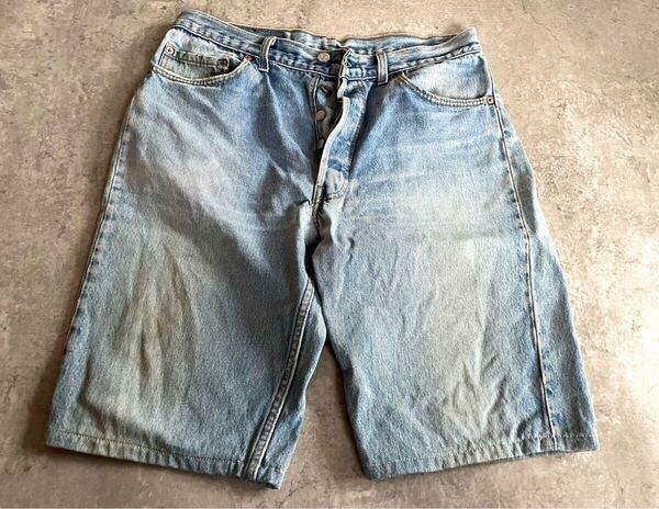 90s Levis オールド リーバイス カットオフ デニム ハーフパンツ w35 ビンテージ USA製 ハチナナ ハチマル 赤文字 色落ち 雰囲気 金脇割り