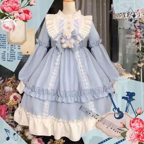 天使界隈 ロリータ 水色 ワンピース 甘ロリ フリル くま リボン ドレス
