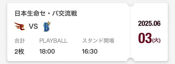 6/3 楽天イーグルスvs横浜DeNA 観戦チケット 6月3日 VIPシート ペアチケット セパ交流戦