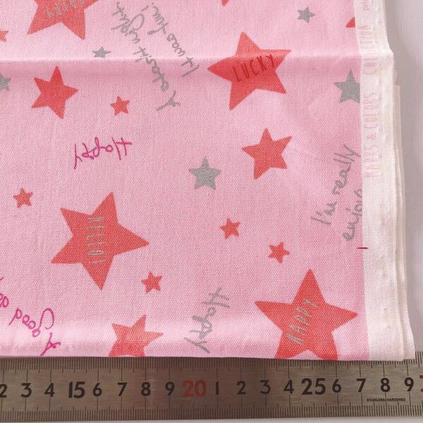 ハギレ 生地 布 入園入学 キャラクター生地 110×50 50cm綿100% カットクロス 布 オックス ピンク 英字 星柄 女の子