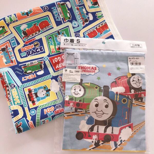 ハギレ 生地 布 入園入学 キャラクター生地 110×58 50cm綿100% カットクロス オックス トーマス 巾着セット