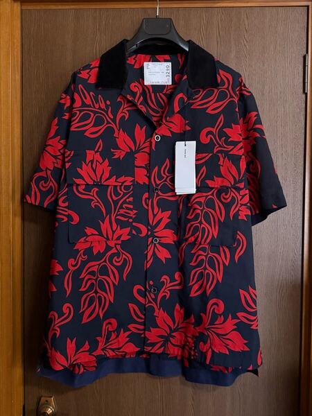 4新品 sacai フローラル プリント 半袖シャツ ブランドロゴ 24SS size 4 XL Tシャツ 半袖 カットソー オープンカラー サカイ メンズ