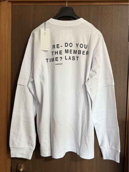 25SS新品 sacai Flock Print レイヤード ロング Tシャツ 長袖 size 5 XXL 今期 スウェット ロンT カットソー サカイ メンズ ホワイト