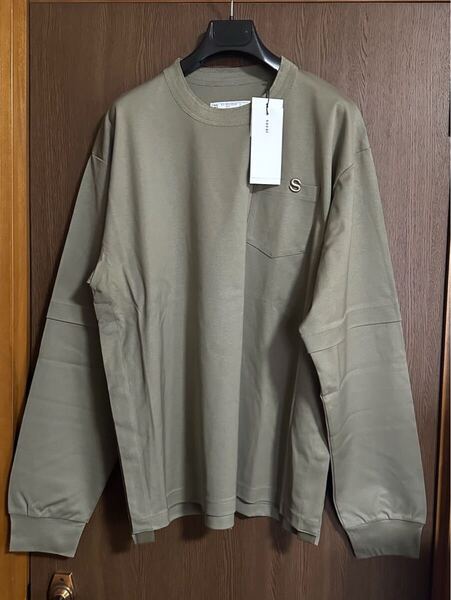 3新品 sacai S ロゴ パッチ ロング Tシャツ 長袖 カーキ 23AW size 3 L スウェット ロンT カットソー サカイ メンズ
