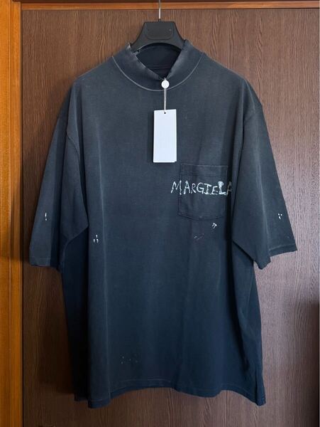 25SS新品 メゾンマルジェラ グラフィティロゴ ペイント Tシャツ ハイネック 半袖 カットソー ブラック size L Maison Margiela 1 10 メンズ