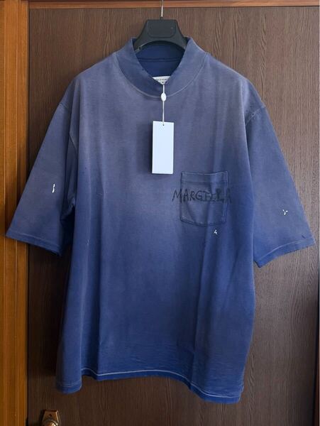 25SS新品 グラフィティロゴ ペイント Tシャツ ハイネック 半袖 カットソー 今期 size L Maison Margiela 1 10 メンズ ヴィンテージブルー