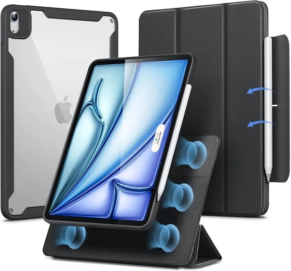 ESR iPad Air 11インチ ケース (M3/M2、2025/2024) iPad Air 第5/4世代 ケース(2022/2020)専用 Pencilホルダー付き 取り外し可能 ブラック