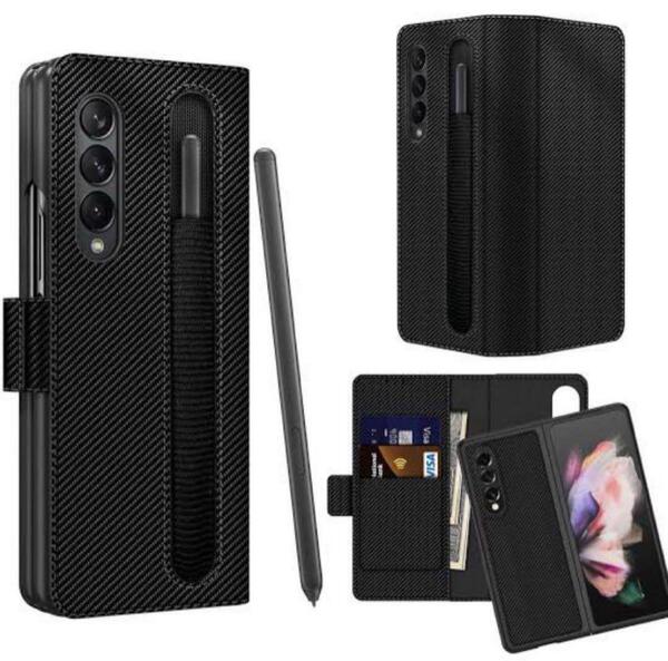 galaxy z fold3ケース sペン収納 カード収納 Samsung黒 送料無料