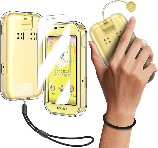 AQUOS キッズケータイ SH-03M ケース クリア ケース AQUOSキッズケータイ カバー TPU 保護ケース カバー 強化ガラス + 携帯ストラップ