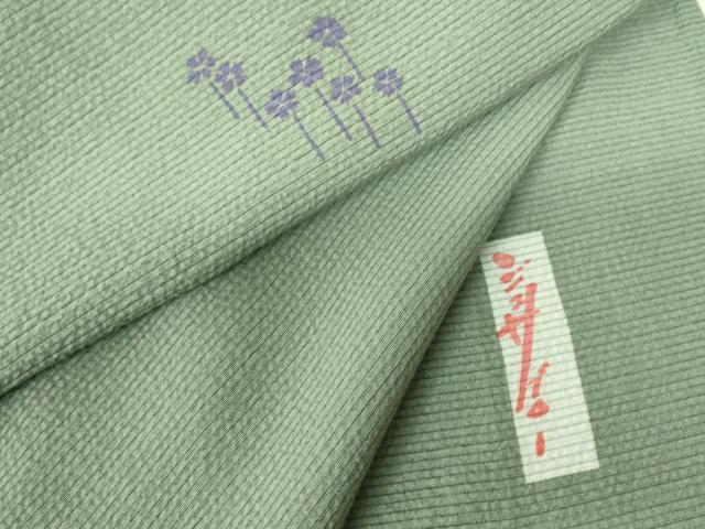 美品未着用 辻村寿三郎落款 絽縮緬 夏着物 正絹“優しい涼味と萩”小紋 K-47 美品未着用 辻村寿三郎落款 絽縮緬 夏着物 正絹“優しい涼味と萩”