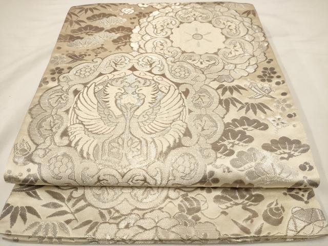 平和屋着物◎西陣 服部織物謹製 六通柄袋帯 唐織 白鳥綴子 銀糸